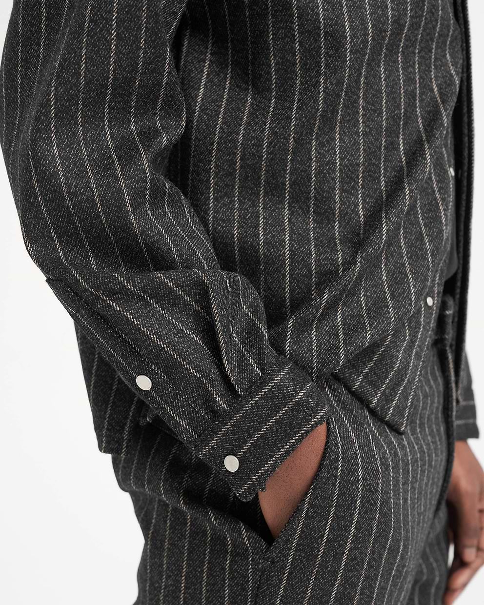 Cropped Dress Shirt - Black Pinstripe